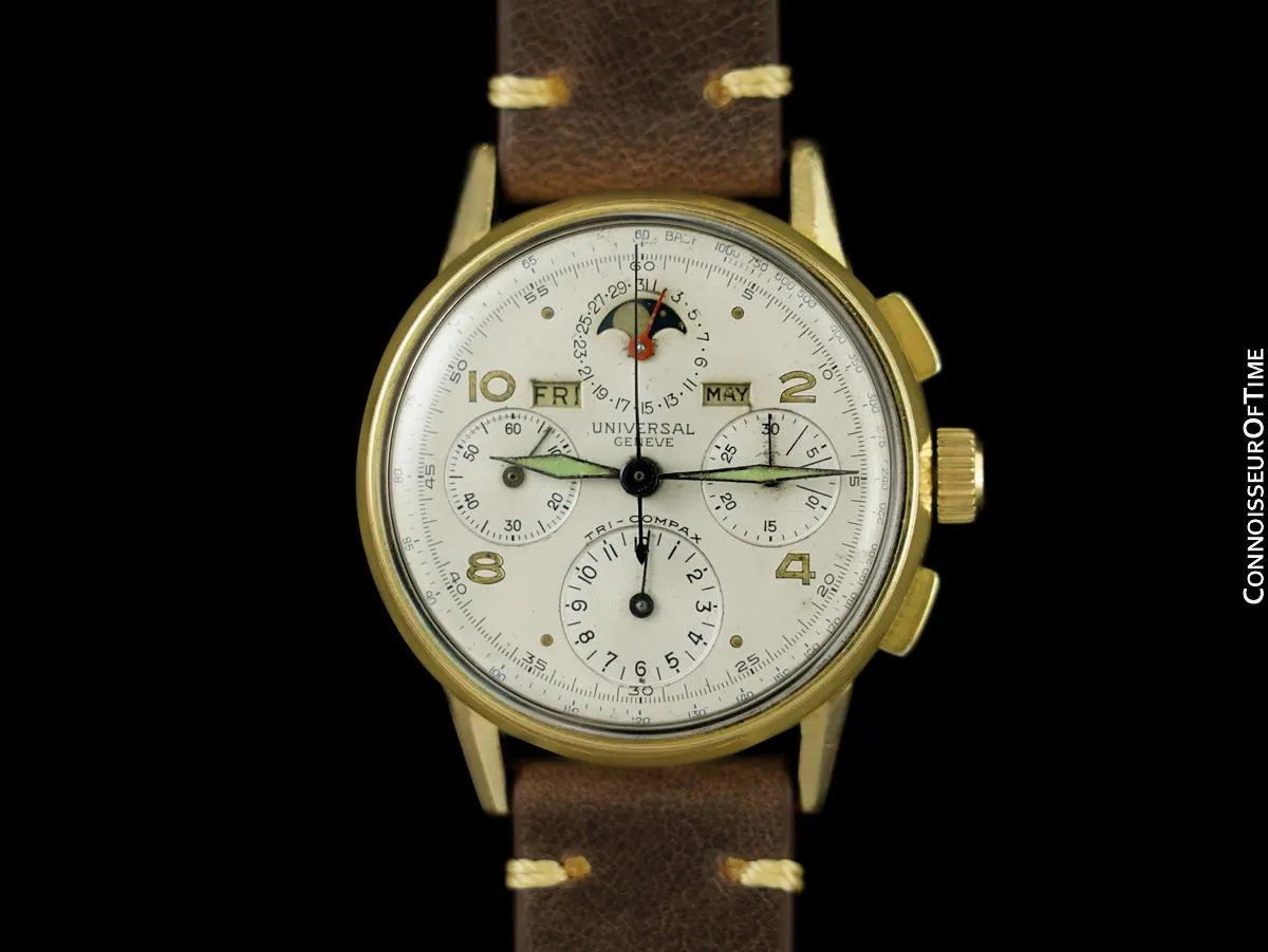 1945 Universal Geneve Tri-Compax Mens Vintage Chronograph Triple Calendar with Moon Phase Watch - Gold Plated & Stainless Steel