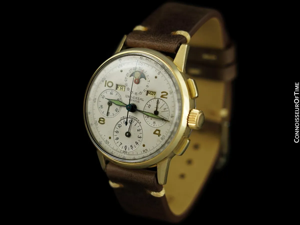 1945 Universal Geneve Tri-Compax Mens Vintage Chronograph Triple Calendar with Moon Phase Watch - Gold Plated & Stainless Steel