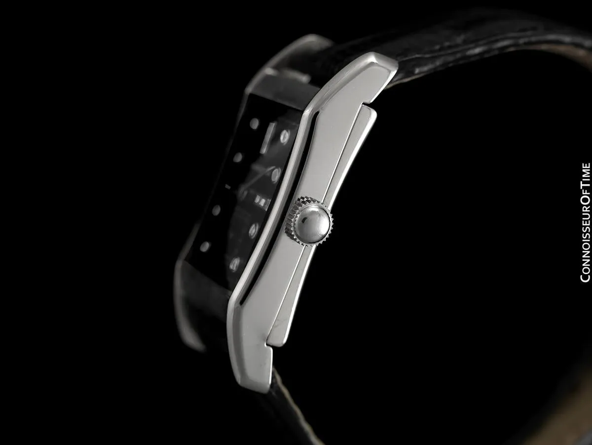 1949 Longines Vintage Mens Midsize Rectangular Watch - 14K White Gold & 17 Diamonds