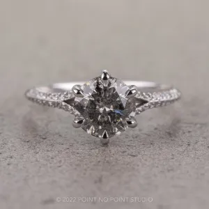 1.95 Carat Salt and Pepper Round Diamond Engagement Ring, Mackenzie Setting, 14K White Gold