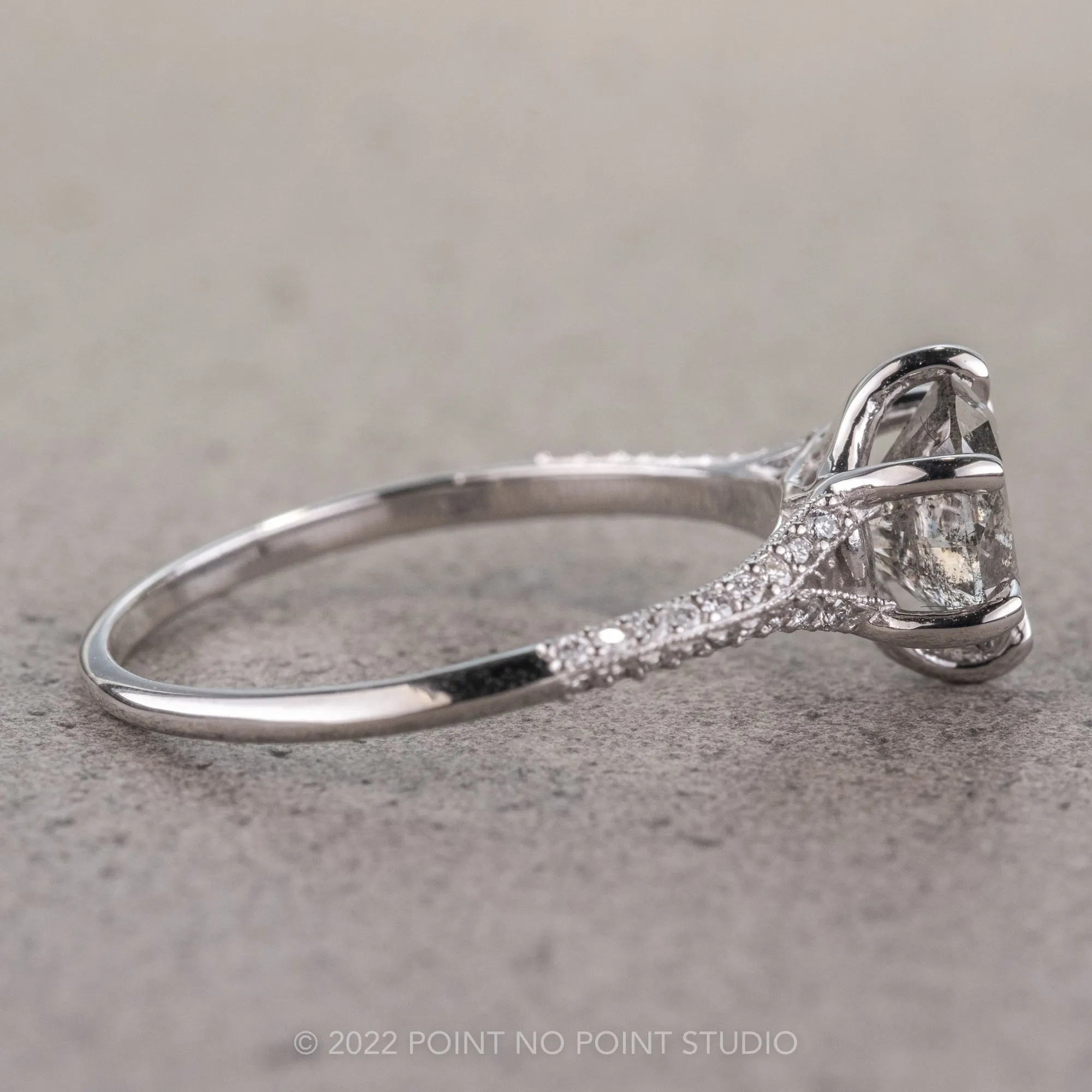1.95 Carat Salt and Pepper Round Diamond Engagement Ring, Mackenzie Setting, 14K White Gold