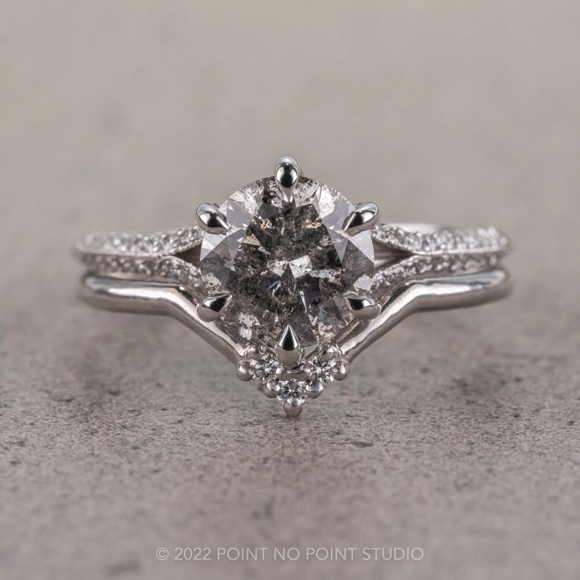 1.95 Carat Salt and Pepper Round Diamond Engagement Ring, Mackenzie Setting, 14K White Gold