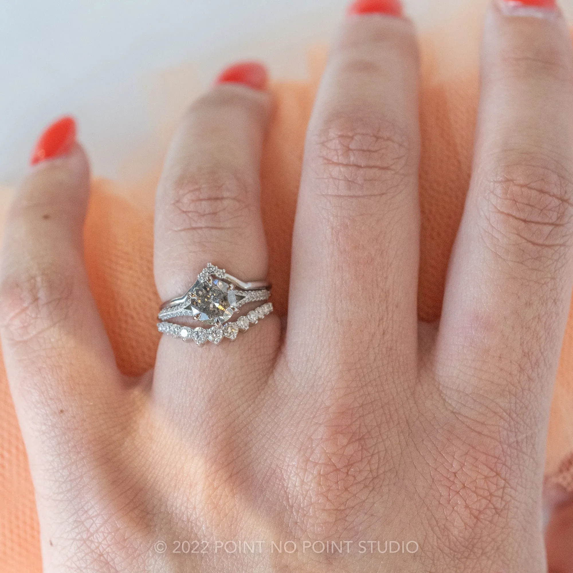 1.95 Carat Salt and Pepper Round Diamond Engagement Ring, Mackenzie Setting, Platinum