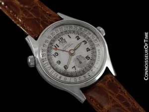 1950's Swiss Harvel Date-O-Graph Vintage Large Mens Triple Date Calendar Christian Watch - Stainless Steel