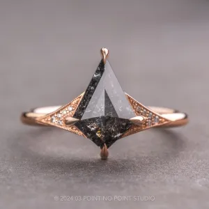 1.96 Carat Black Speckled Kite Diamond Engagement Ring, Aela Setting, 14K Rose Gold