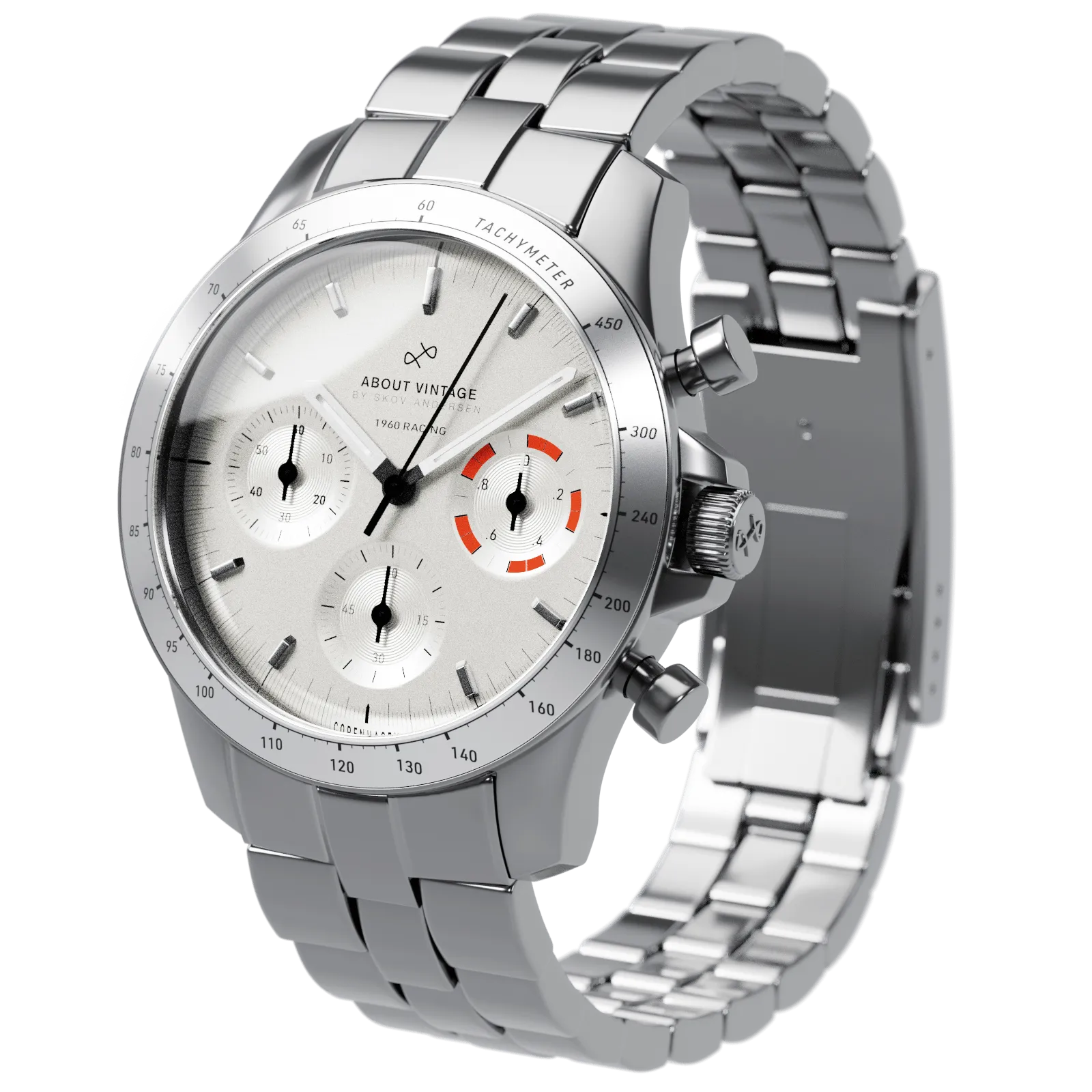 1960 Racing Chronograph, Steel / White & Deep Orange