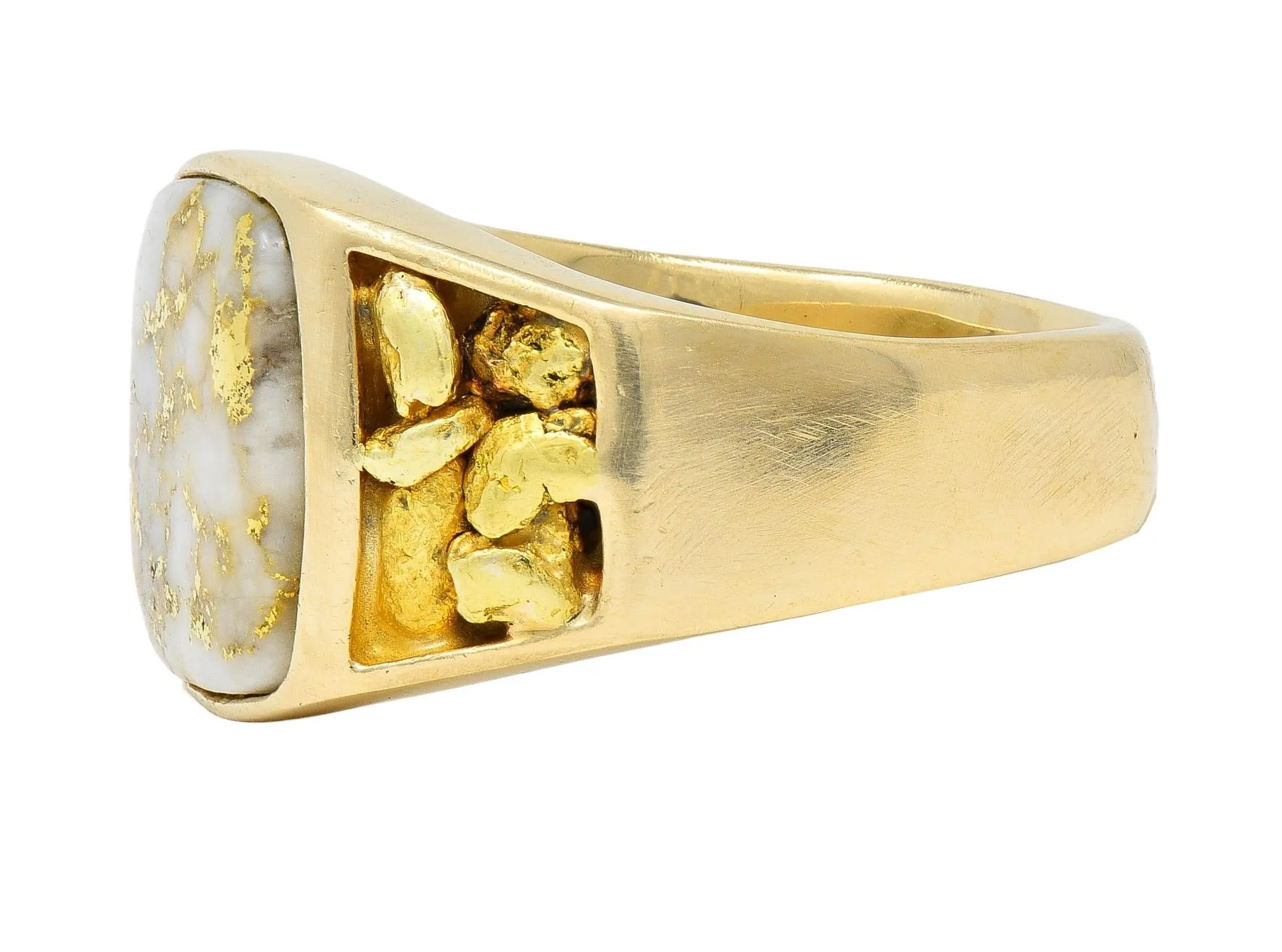 1960s Gold Quartz 14 Karat Yellow Gold Vintage Nugget Signet Ring