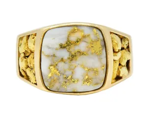 1960s Gold Quartz 14 Karat Yellow Gold Vintage Nugget Signet Ring