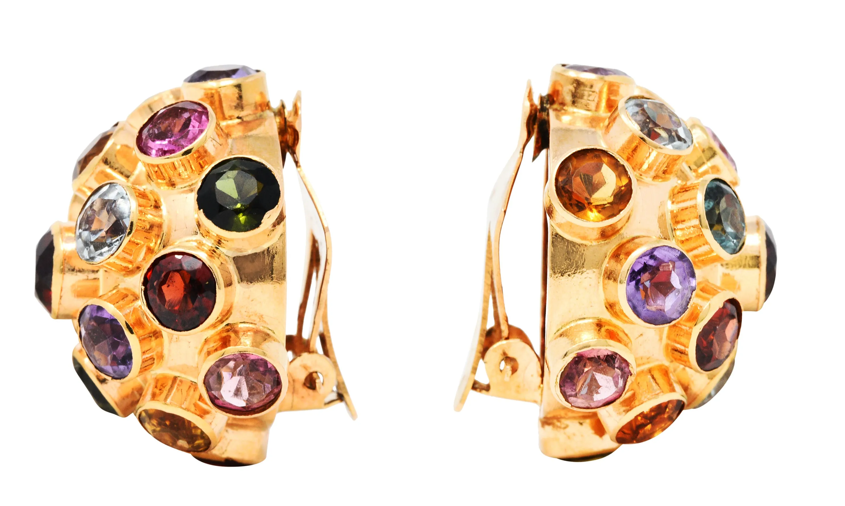 1960's Vintage Multi-Gem 14 Karat Rose Gold Sputnik Ear-Clip Earrings
