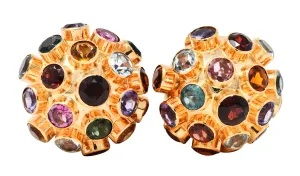 1960's Vintage Multi-Gem 14 Karat Rose Gold Sputnik Ear-Clip Earrings