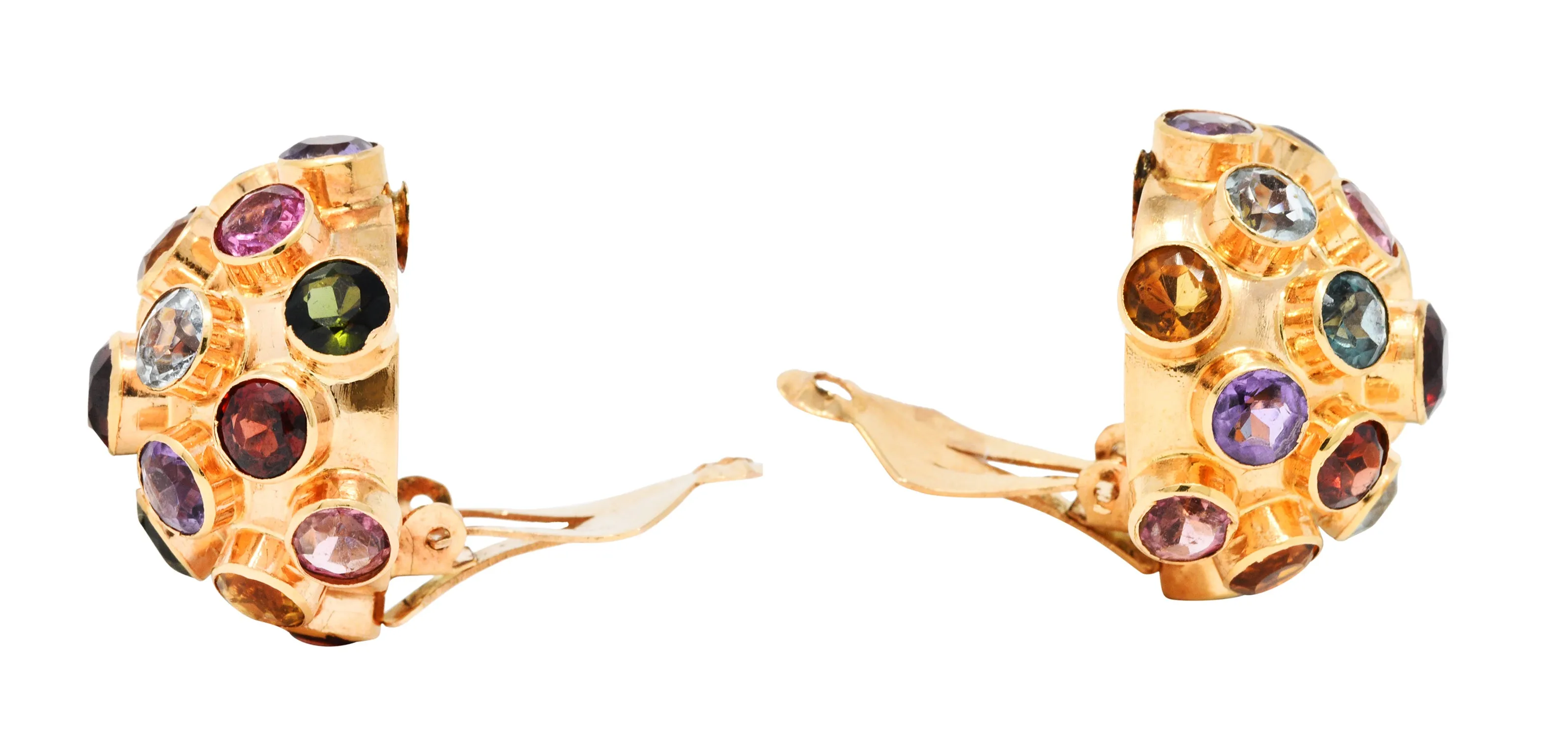 1960's Vintage Multi-Gem 14 Karat Rose Gold Sputnik Ear-Clip Earrings