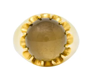 1960's Vintage Star Quartz 18 Karat Gold Belcher Set Statement Ring