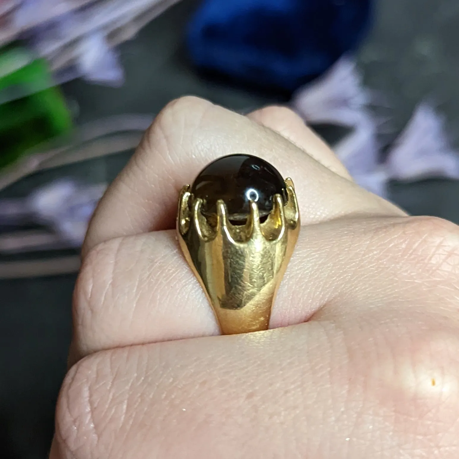 1960's Vintage Star Quartz 18 Karat Gold Belcher Set Statement Ring