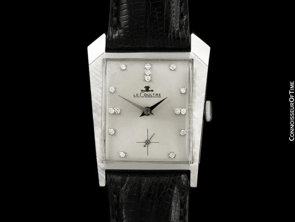 1962 Jaeger-LeCoultre Vintage Mens Asymmetrical Watch - 14K White Gold & Diamonds