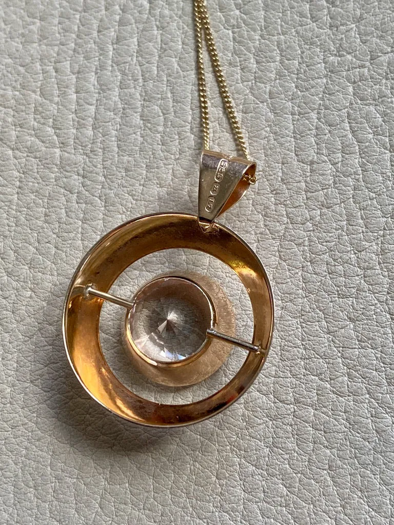 1964 Vintage Finnish Large Faceted Spinel Pendant Necklace by Pekka Ilmari Aulin in 14k Gold - 15.75 inch length