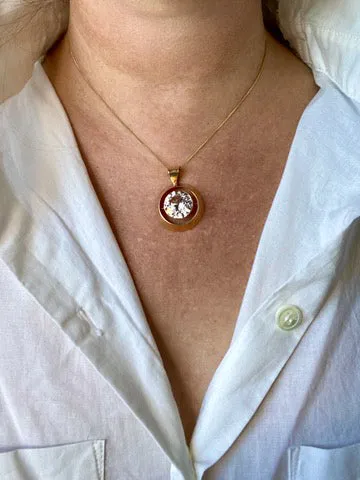 1964 Vintage Finnish Large Faceted Spinel Pendant Necklace by Pekka Ilmari Aulin in 14k Gold - 15.75 inch length
