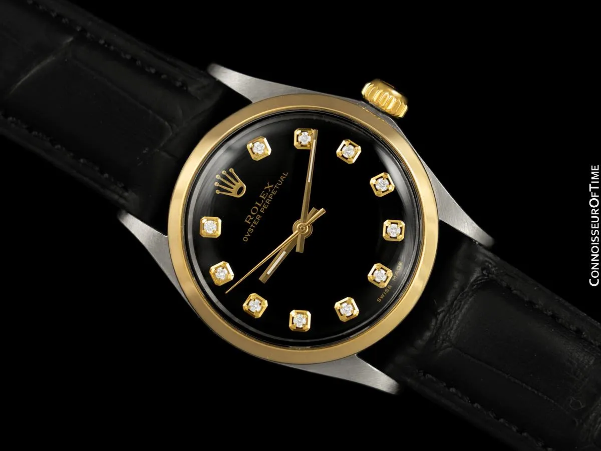 1968 Rolex Oyster Perpetual Mens Midsize Unisex 31mm Vintage Watch - 18K Gold, Stainless Steel & Diamonds