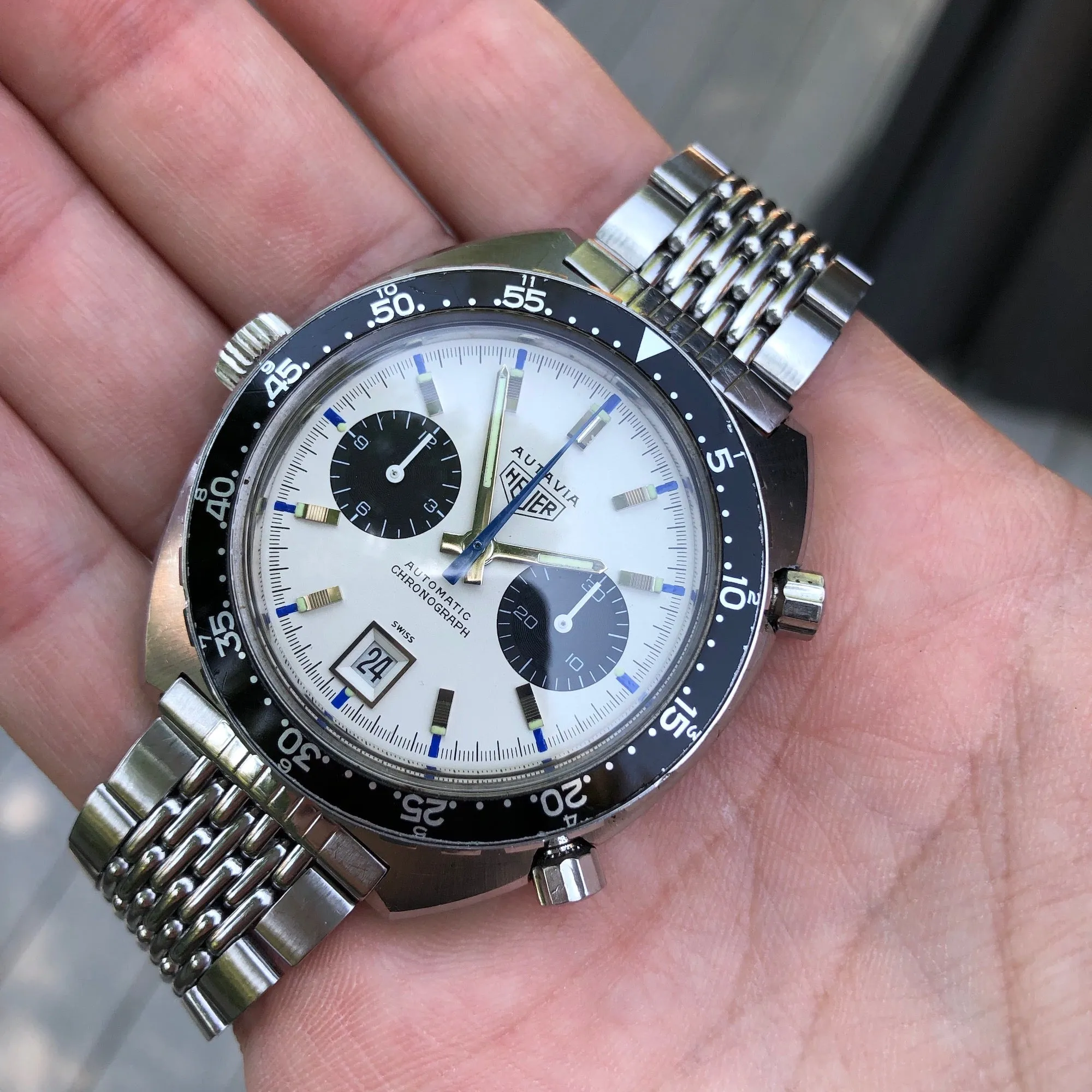 1969 Heuer Autavia 1163 Jo Siffert Mk. 2 Steel Chronograph MH Bezel Cal. 11 Wristwatch