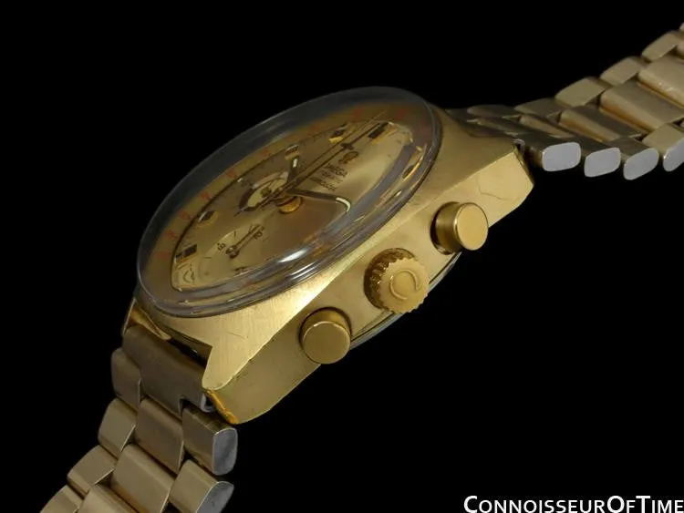 1970's Omega Vintage Mens Seamaster Chronograph - 14K Gold Plated & Stainless Steel