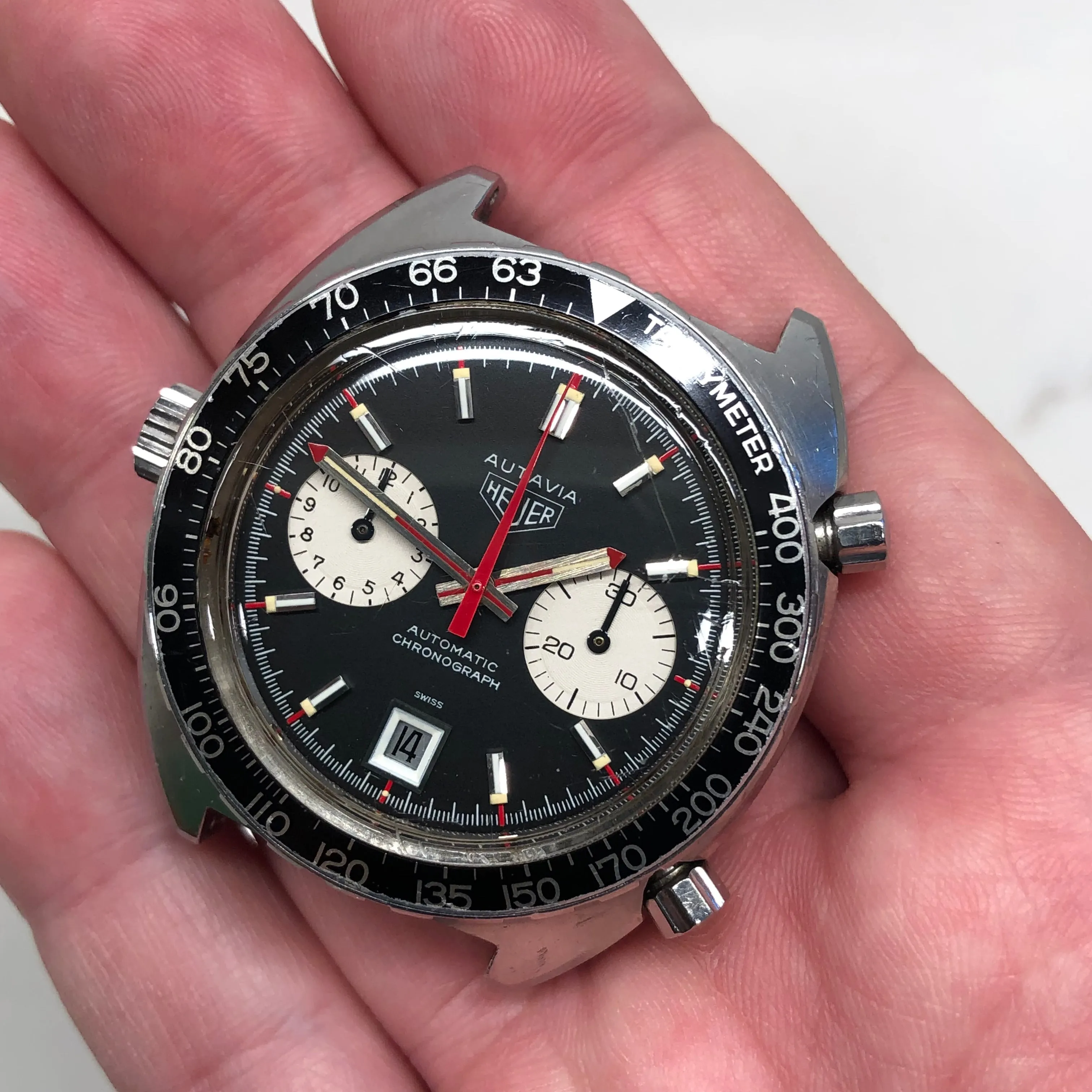 1972 Heuer Autavia 1163V Viceroy Steel Chronograph Caliber 12 Wristwatch Barn Find