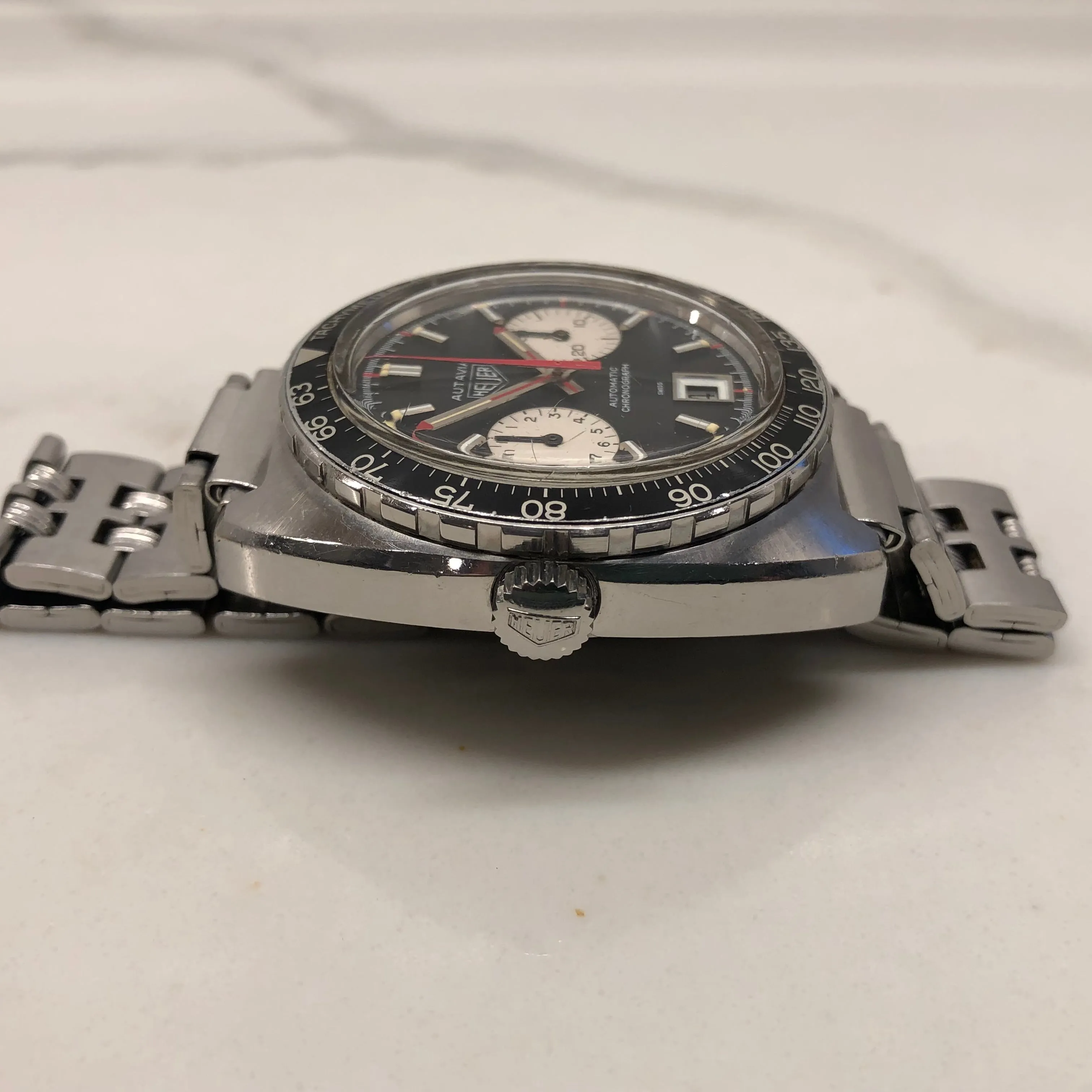 1972 Heuer Autavia 1163V Viceroy Steel Chronograph Caliber 12 Wristwatch Barn Find