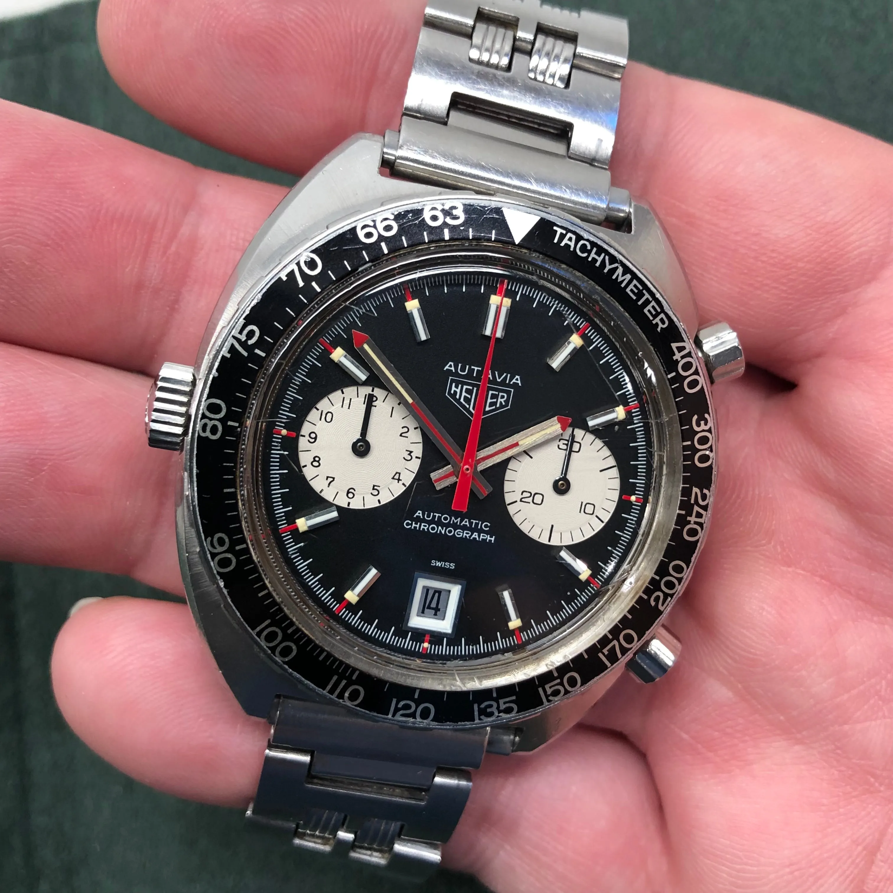 1972 Heuer Autavia 1163V Viceroy Steel Chronograph Caliber 12 Wristwatch Barn Find