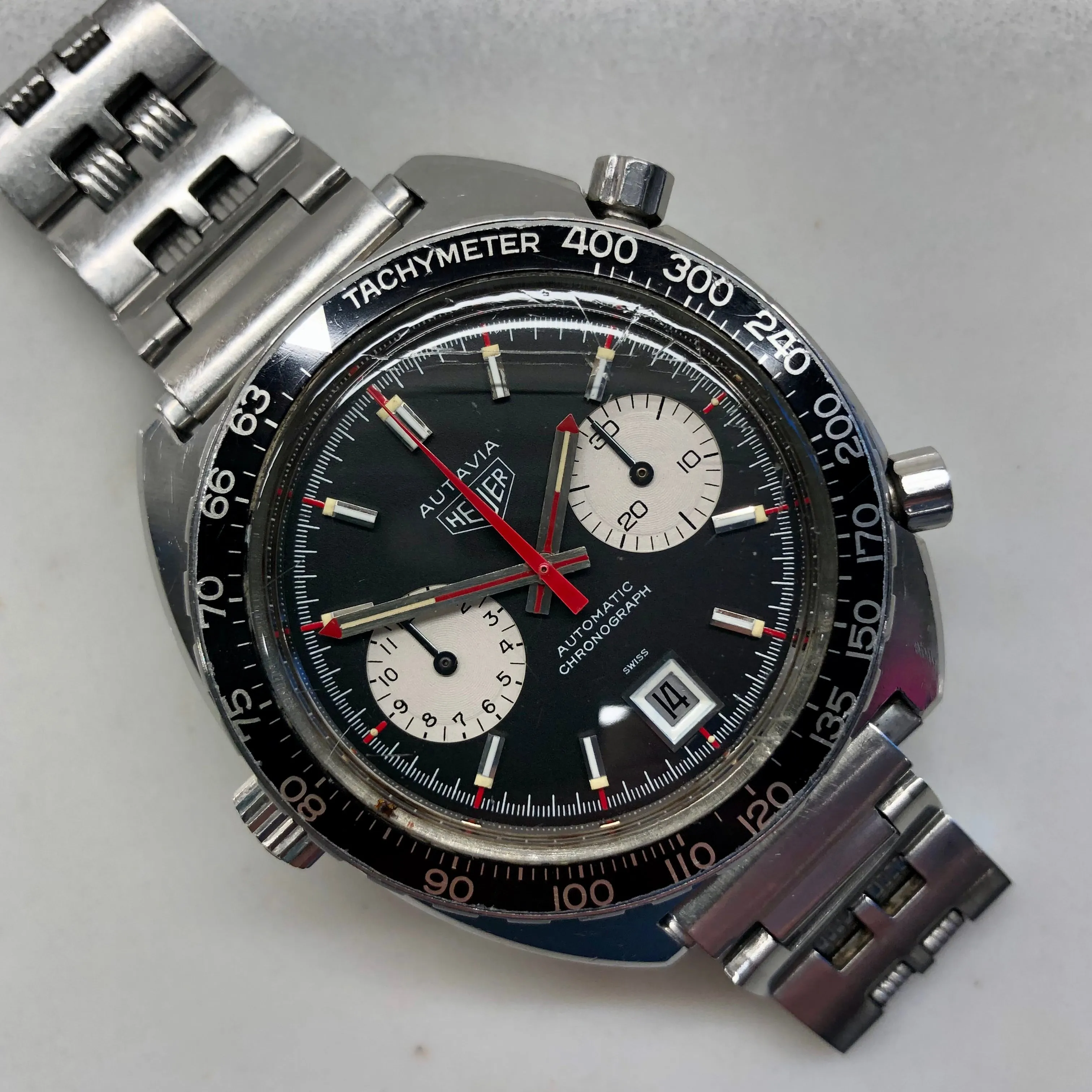 1972 Heuer Autavia 1163V Viceroy Steel Chronograph Caliber 12 Wristwatch Barn Find