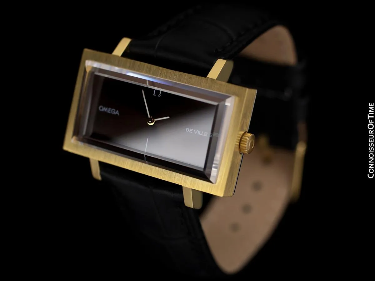1973 Omega De Ville Mens "Emerald" Modern Watch By Andrew Grima - 18K Gold Plated & Stainless Steel