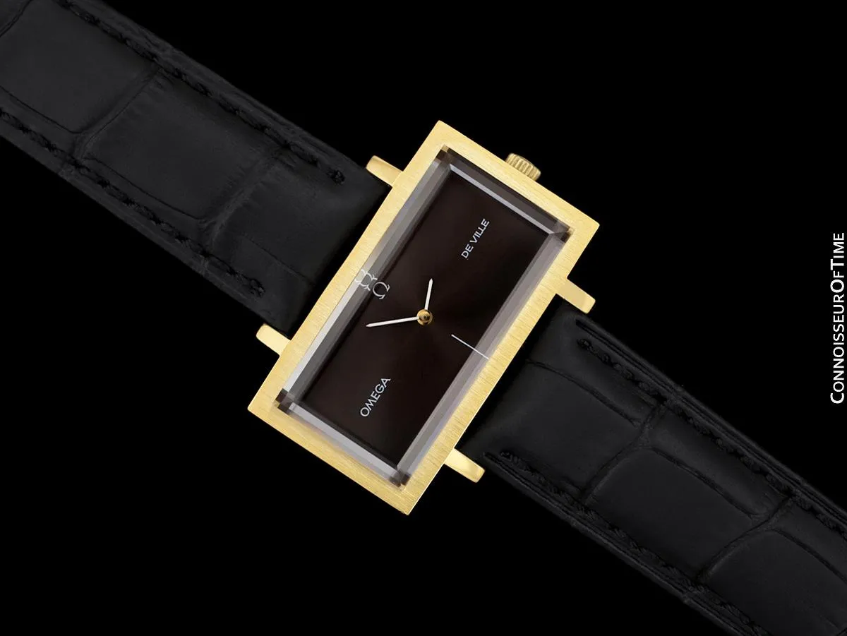 1973 Omega De Ville Mens "Emerald" Modern Watch By Andrew Grima - 18K Gold Plated & Stainless Steel