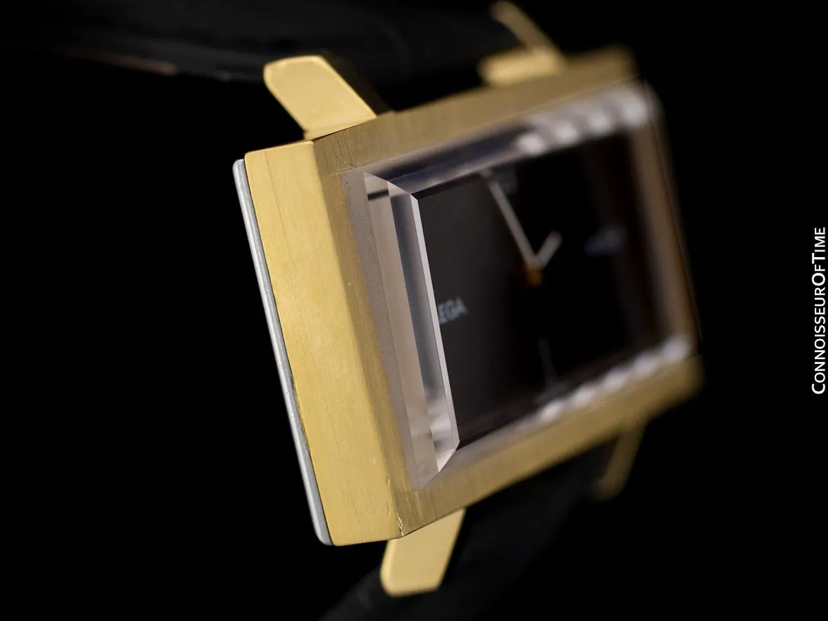 1973 Omega De Ville Mens "Emerald" Modern Watch By Andrew Grima - 18K Gold Plated & Stainless Steel