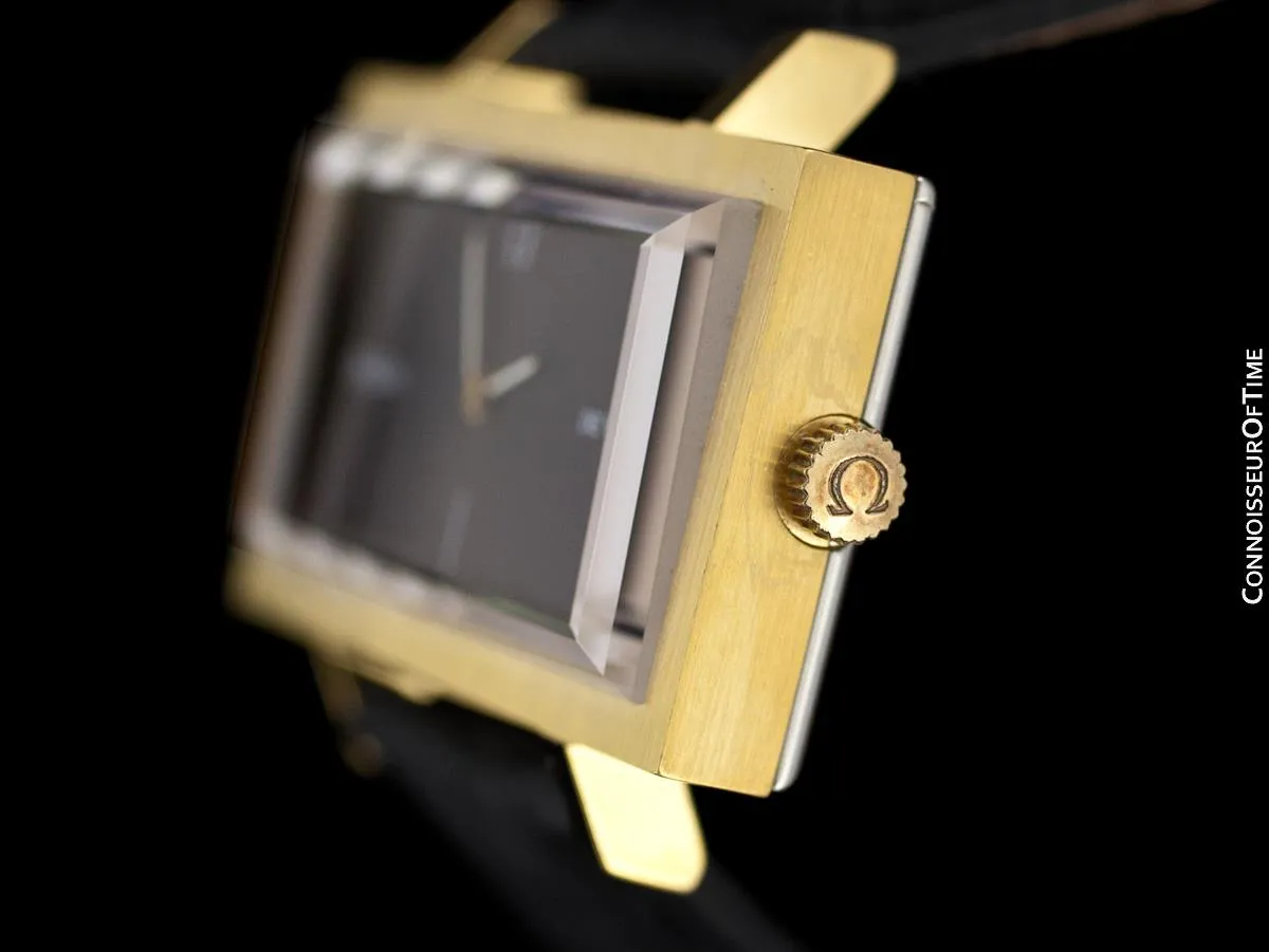 1973 Omega De Ville Mens "Emerald" Modern Watch By Andrew Grima - 18K Gold Plated & Stainless Steel