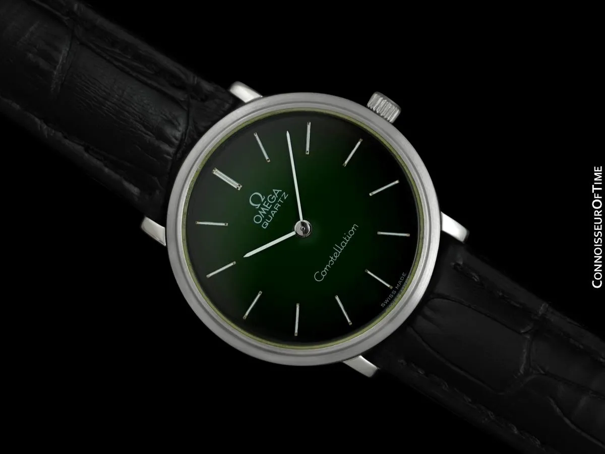 1976 Omega Constellation Mens Vintage Quartz Accuset Watch with Green Vignette Dial - Stainless Steel