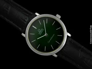 1976 Omega Constellation Mens Vintage Quartz Accuset Watch with Green Vignette Dial - Stainless Steel