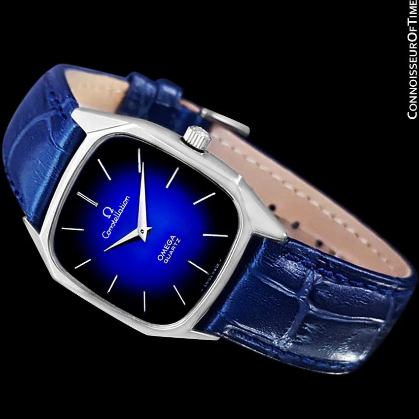1977 Omega Constellation Mens Quartz Blue Dial Watch, Quick-Setting Hour - Stainless Steel
