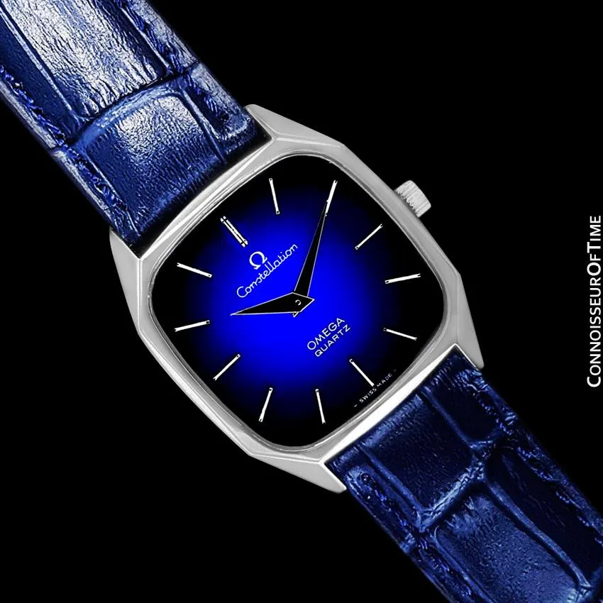 1977 Omega Constellation Mens Quartz Blue Dial Watch, Quick-Setting Hour - Stainless Steel