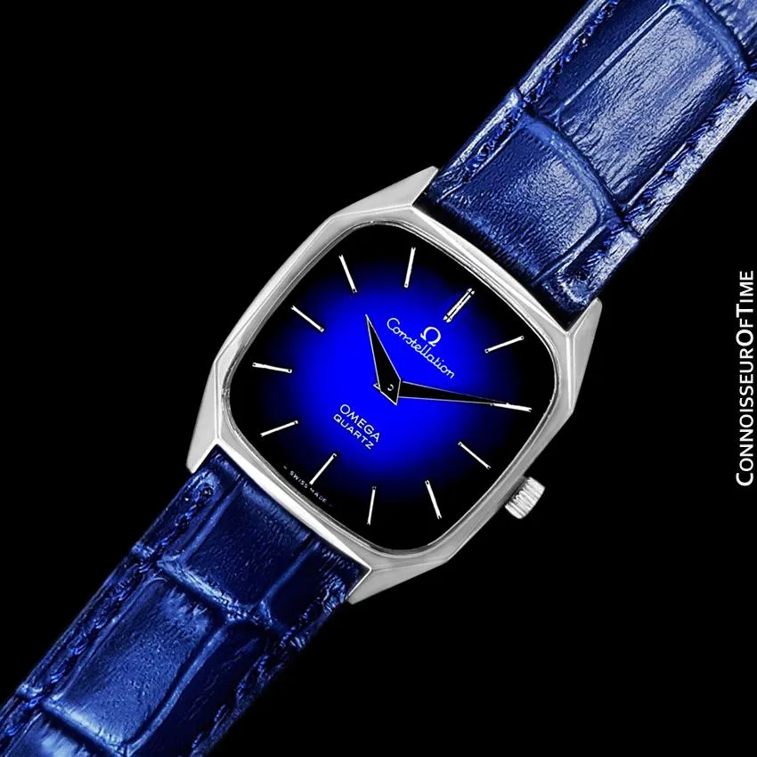 1977 Omega Constellation Mens Quartz Blue Dial Watch, Quick-Setting Hour - Stainless Steel