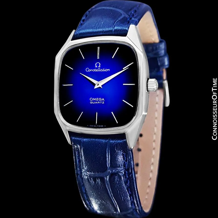 1977 Omega Constellation Mens Quartz Blue Dial Watch, Quick-Setting Hour - Stainless Steel