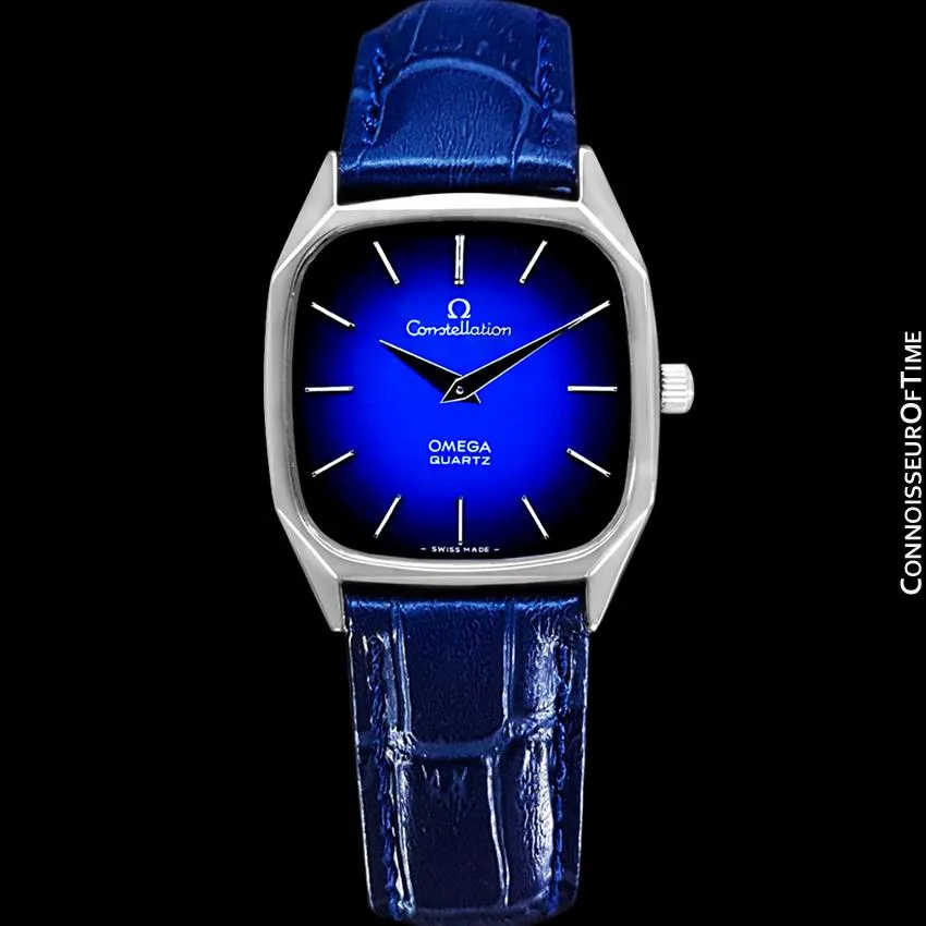 1977 Omega Constellation Mens Quartz Blue Dial Watch, Quick-Setting Hour - Stainless Steel