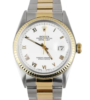 1978 Rolex DateJust 36mm 16013 White Roman Two-Tone 14K Stainless Oyster Watch