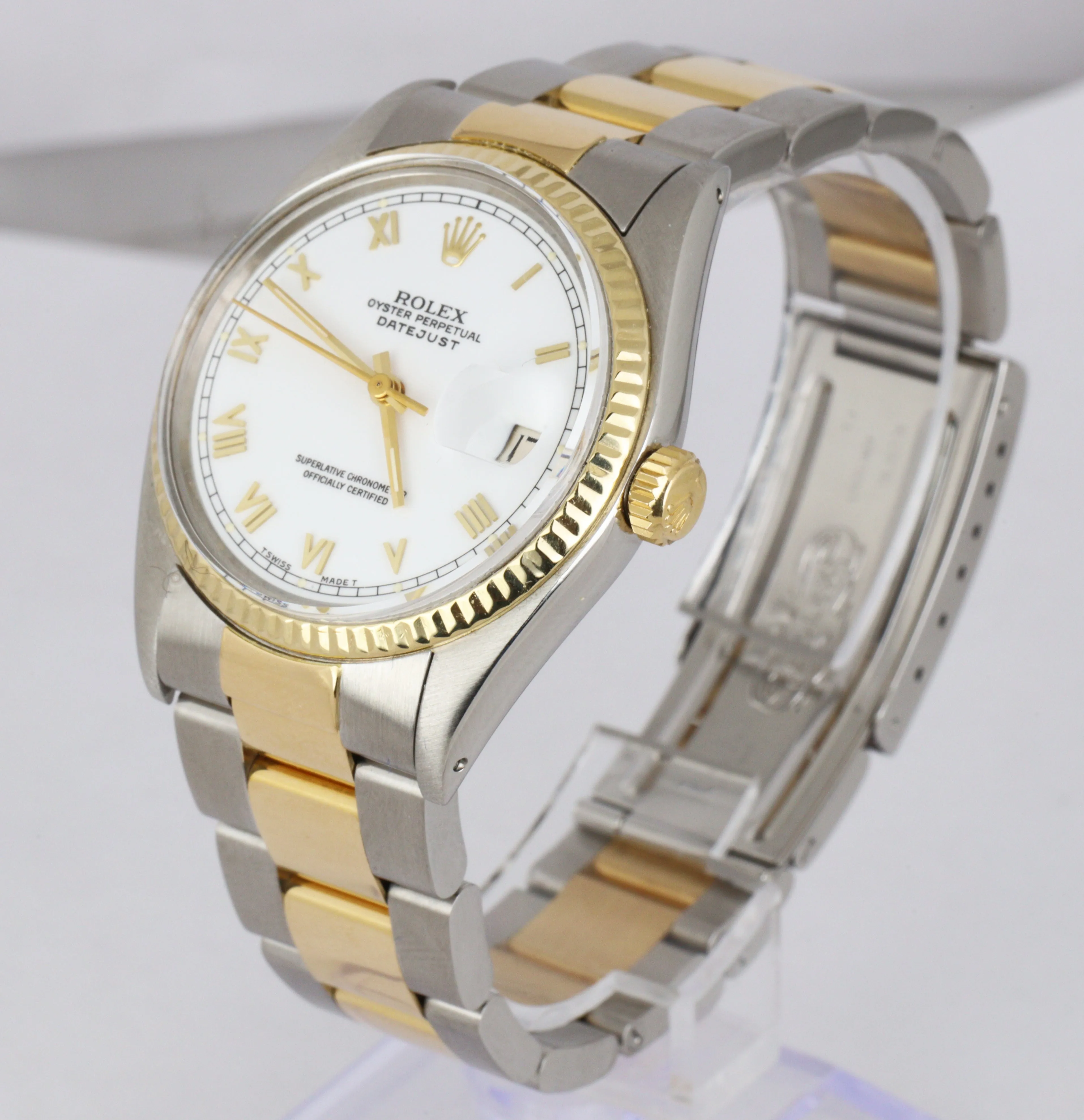1978 Rolex DateJust 36mm 16013 White Roman Two-Tone 14K Stainless Oyster Watch