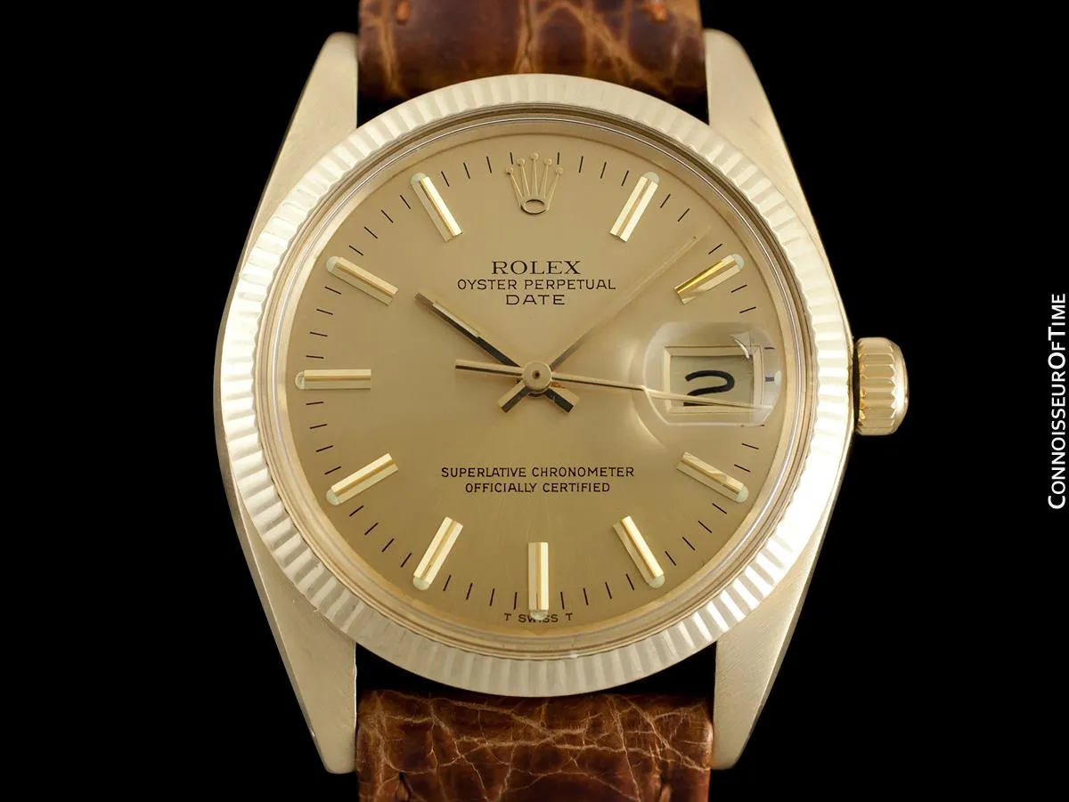 1979 Rolex Oyster perpetual Date (Datejust) Mens Watch, Champagne Dial - 14K Gold