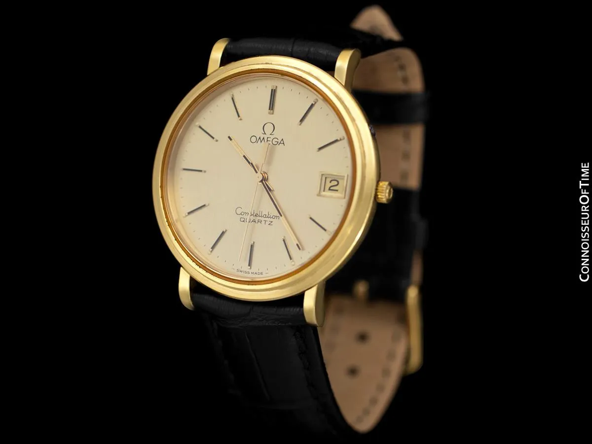1980 Omega Constellation Mens Vintage Quartz Accuset Watch - 18K Gold Plated & Stainless Steel