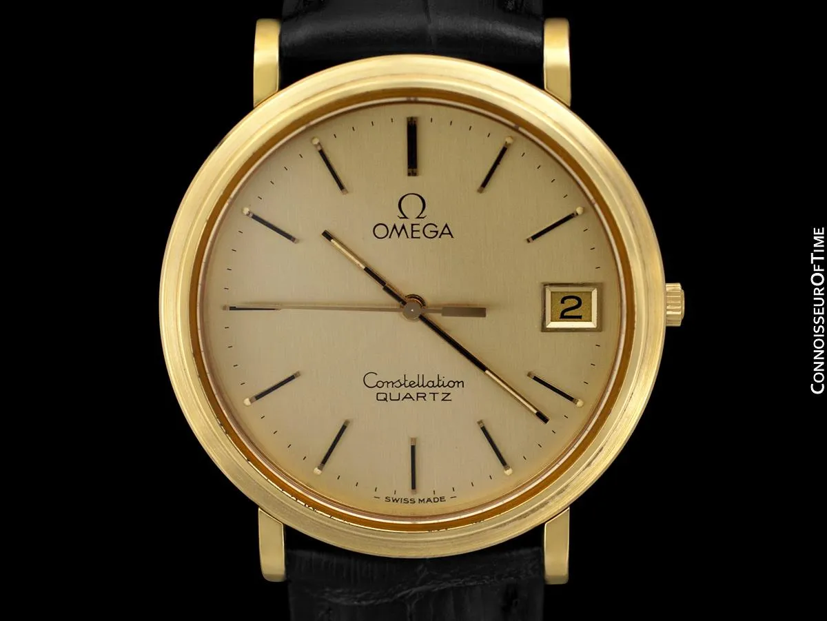 1980 Omega Constellation Mens Vintage Quartz Accuset Watch - 18K Gold Plated & Stainless Steel