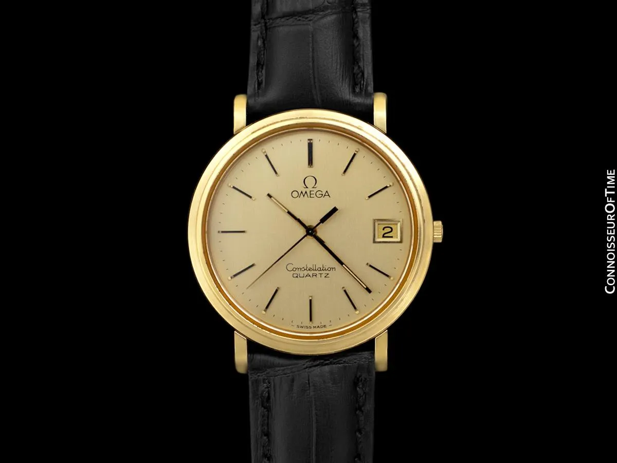 1980 Omega Constellation Mens Vintage Quartz Accuset Watch - 18K Gold Plated & Stainless Steel