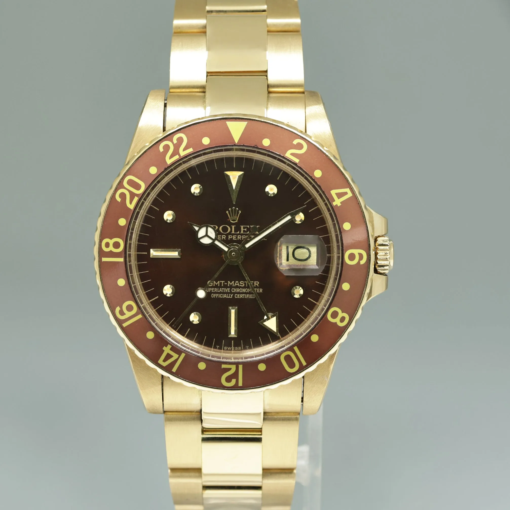 1980 Rolex Root Beer 1675 Yellow Gold GMT Master Brown Nipple Jubilee Watch Box