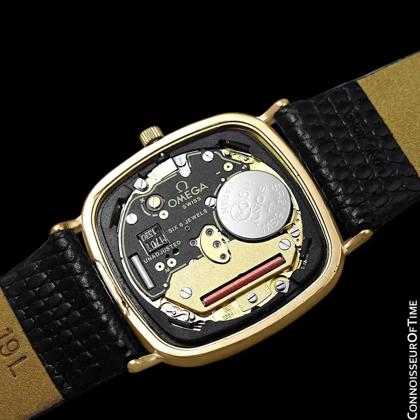 1980's Omega De Ville Mens Vintage Midsize Ultra Thin Watch - 18K Gold Plated and Stainless Steel