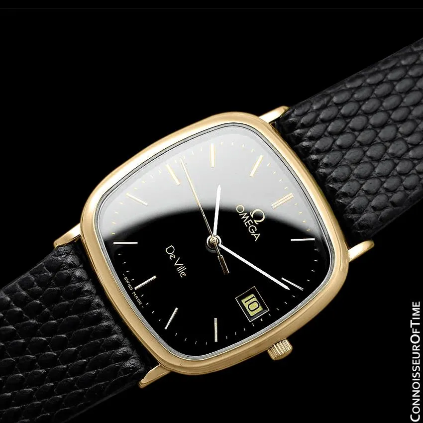 1980's Omega De Ville Mens Vintage Midsize Ultra Thin Watch - 18K Gold Plated and Stainless Steel
