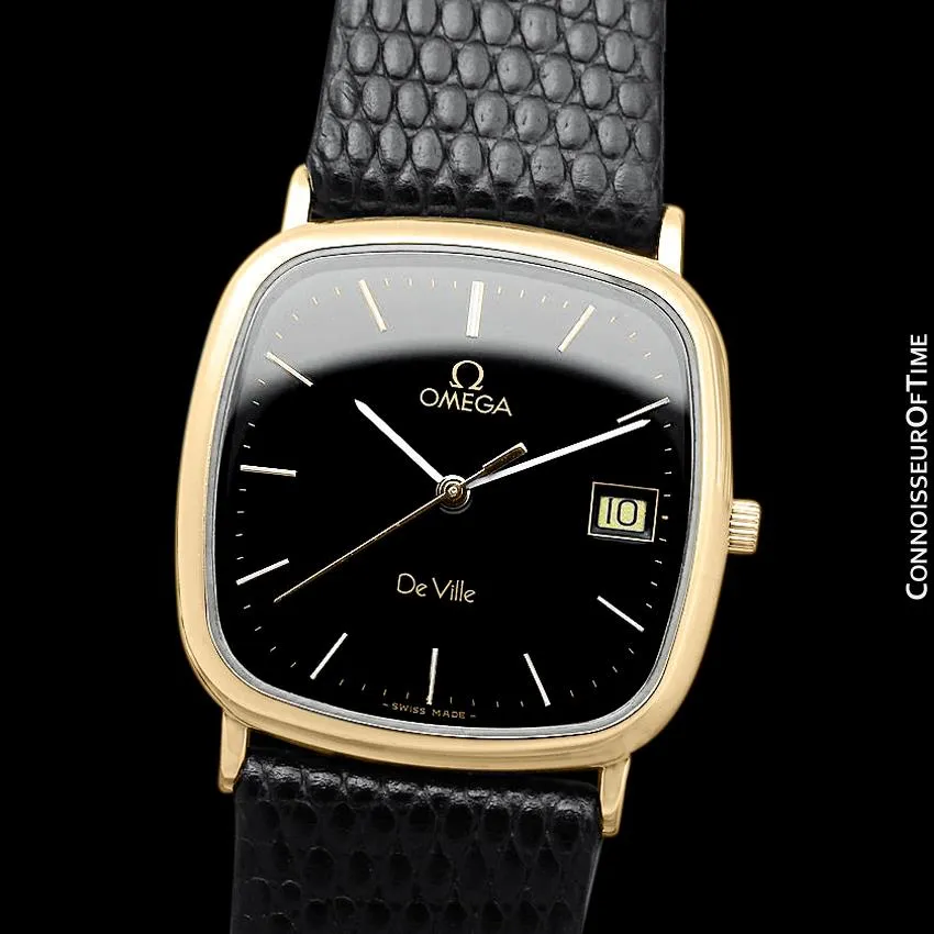 1980's Omega De Ville Mens Vintage Midsize Ultra Thin Watch - 18K Gold Plated and Stainless Steel