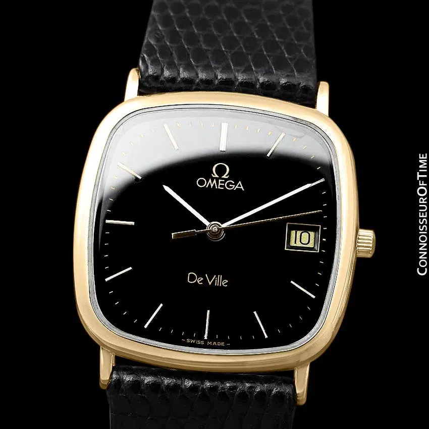 1980's Omega De Ville Mens Vintage Midsize Ultra Thin Watch - 18K Gold Plated and Stainless Steel