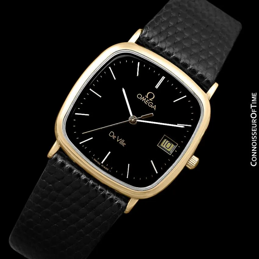 1980's Omega De Ville Mens Vintage Midsize Ultra Thin Watch - 18K Gold Plated and Stainless Steel